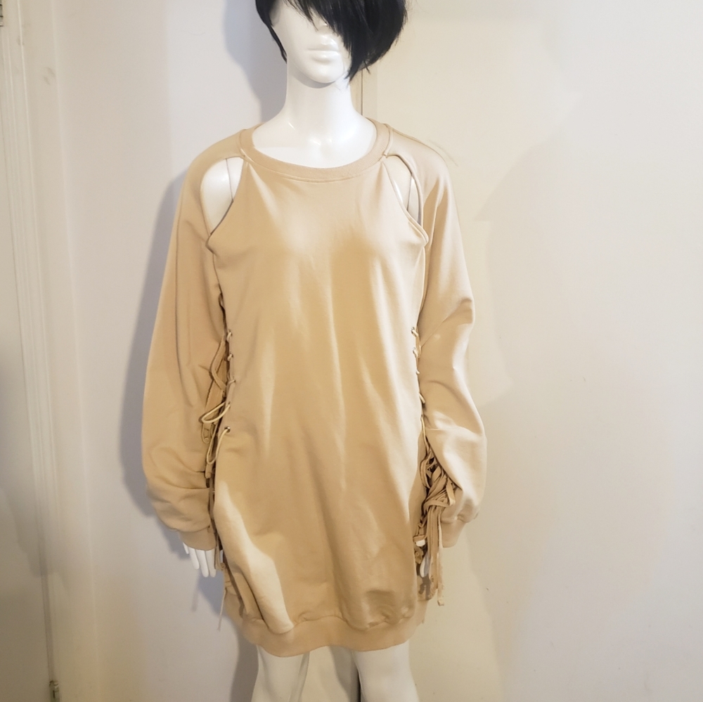 Sweatshirt Mini Dress w/ Fringe   Size XL - Picture 2 of 6